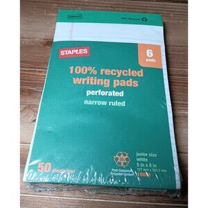 100% recycled writing pads perforated narrow rule 6 pads 50 sheets each